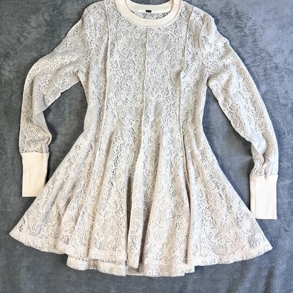 Free People Knit Sheer Boho Dress Women’s Small Soft Beige Cream - Picture 1 of 11